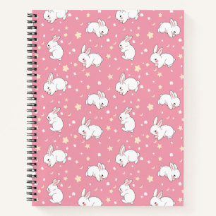 Süßes Rosa Kawaii-Hasen-Doodle Notizbuch