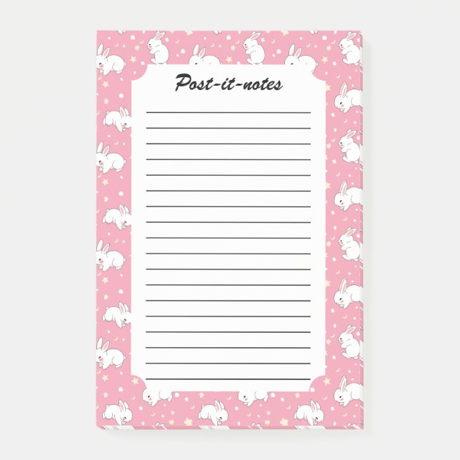 Süßes Rosa Kawaii-Hasen-Doodle Post-it Klebezettel (Vorderseite)