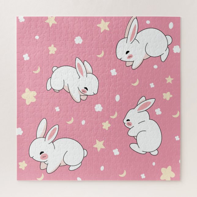 Süßes rosa Kawaii-Hasen-Doodle Puzzle (Vertikal)