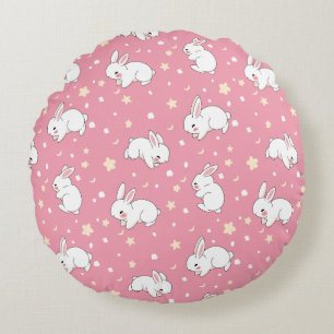 Süßes Rosa Kawaii-Hasen-Doodle Rundes Kissen