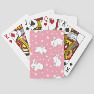 Süßes rosa Kawaii-Hasen-Doodle Spielkarten