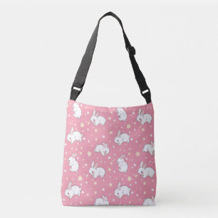 Süßes rosa Kawaii-Hasen-Doodle Tragetaschen Mit Langen Trägern