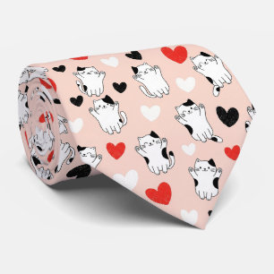 Süßes Rosa Kawaii-Katzen- und Herz-Muster (1) Krawatte