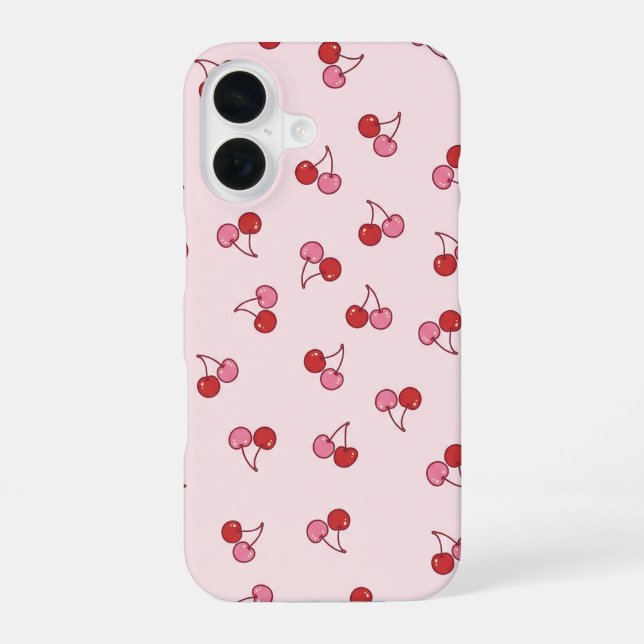 Süßes rosa Kirschfruchtmuster iPhone 16 Hülle (Rückseite)