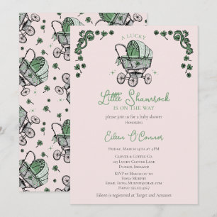 Süßes rosa kleines Shamrock St. Patrick Baby Showe Einladung