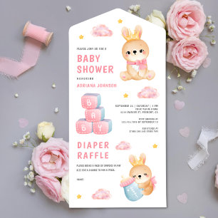 Süßes Rosa Königinnen-Häschen-Mädchen Baby-Einweih All In One Einladung