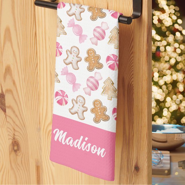 Süßes Rosa Lebkuchenmuster Personalisiertes Backen Geschirrtuch (Von Creator hochgeladen)