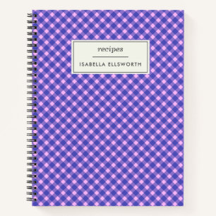 Süßes Rosa Lila Gingham Karo personalisiertes Reze Notizbuch
