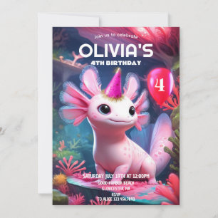 Süßes rosa Mädchen Axolotl Geburtstag Einladung