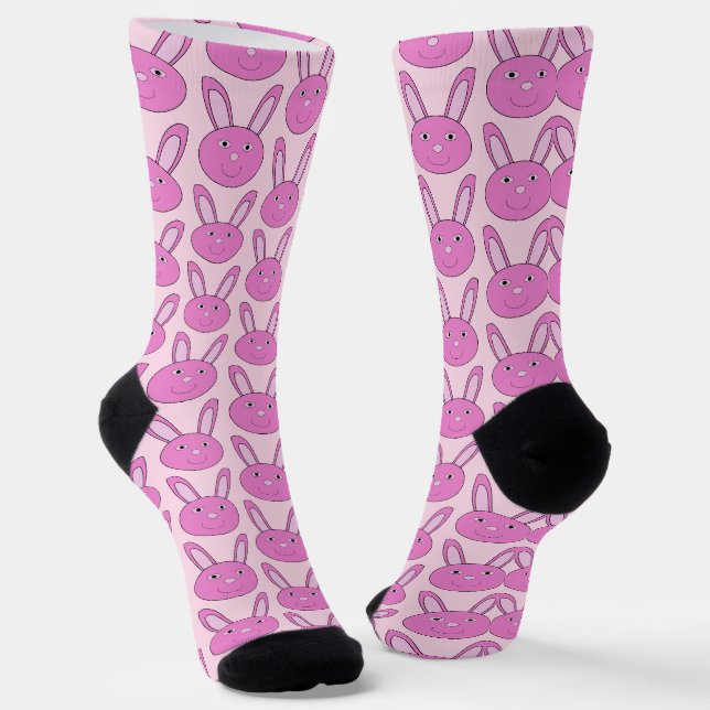 Süßes rosa Mädchen-Hasen-Gesicht Frühling-Ostern-M Socken (Gewinkelt)