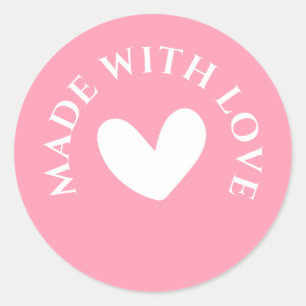 Süßes Rosa "Mit Liebe Gemacht" Runder Aufkleber