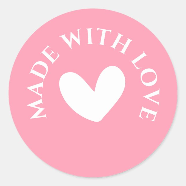 Süßes Rosa "Mit Liebe Gemacht" Runder Aufkleber (Vorderseite)