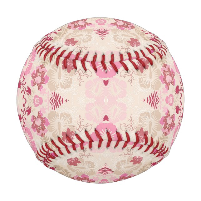 Süßes rosa modernes Blumenmuster Baseball (Vorderseite)