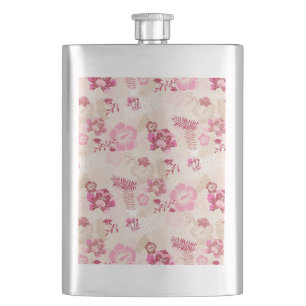 Süßes rosa modernes Blumenmuster Flachmann