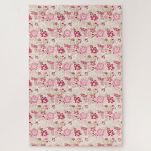 Süßes rosa modernes Blumenmuster Puzzle