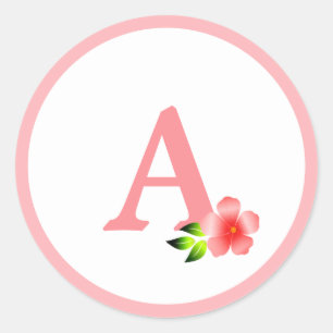 Süßes rosa Monogramm und Blume Runder Aufkleber