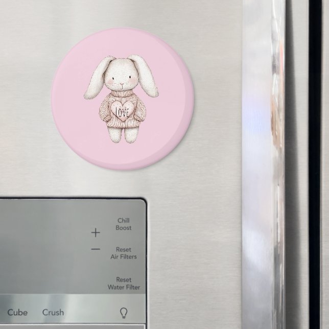 Süßes rosa niedliches Kaninchen rosa Pullover Herz Magnet (In Situ (Kühlschrank))