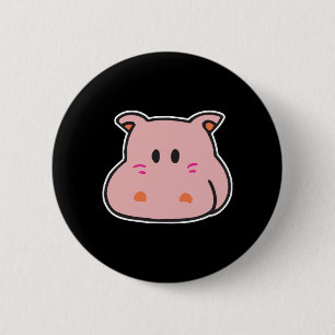 süßes rosa Nilpferd Gesicht Button