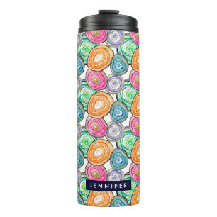 Süßes rosa orange grünes Geodenmuster personalisie Thermosbecher