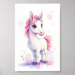 Süßes Rosa Pony mit fließender Mähne Kinderzimmer Poster