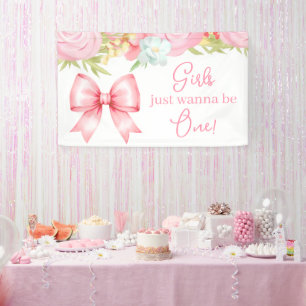 Süßes rosa Schleifen-Mädchen zum ersten Geburtstag Banner