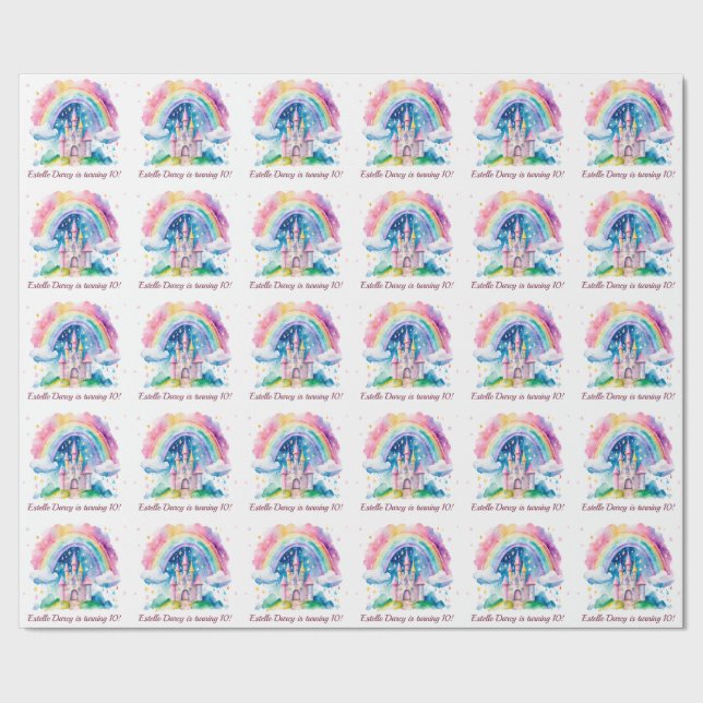 Süßes Rosa-Schloss Mädchen Märchen-Geburtstag Geschenkpapier (Saum)