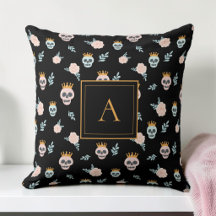 Süßes Rosa-Schwarzes-Totenkopf-Muster Monogramm Ha