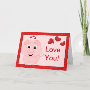 Süßes rosa Schwein und Herzen Ich liebe dich Karte