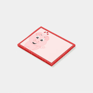 Süßes rosa Schwein und Herzen Post-it Klebezettel