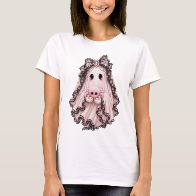 Süßes Rosa Spinnen-Geist Halloween T-Shirt | Koket (Vorderseite)