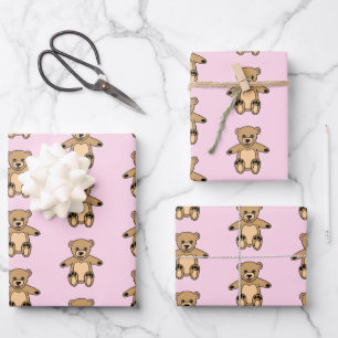 Süßes Rosa Teddybär Mädchen Muster Geschenkpapier Set