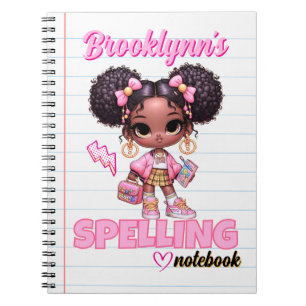 Süßes Rosa und Gelbes Afro-Puff-Schulmädchen-Chic Notizblock