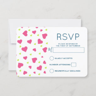 Süßes Rosa und Grünes Herzen Muster RSVP Karte