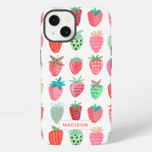 süßes rosa und rotes Erdbeersommer-Fruchtmuster iPhone 13 Hülle