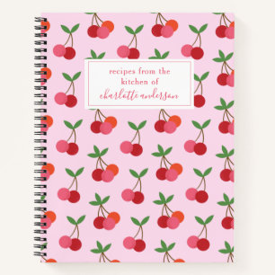 Süßes Rosa und Rotes Kirschen Muster Name Rezept Notizbuch