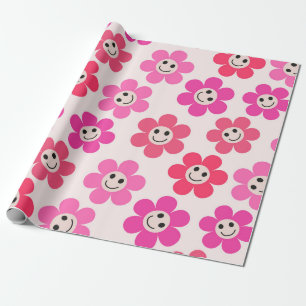 Süßes Rosa und rotes lächelndes Blumenmuster  Geschenkpapier