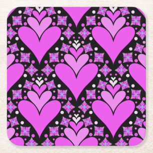 Süßes rosa und schwarzes modernes trendiges Herzde Rechteckiger Pappuntersetzer