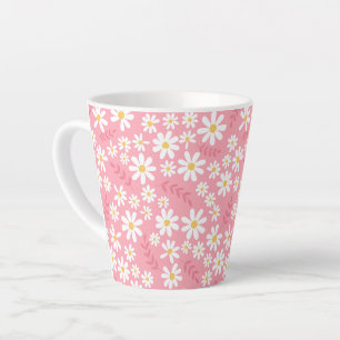 Süßes rosa und weißes Gänseblümchen-Blumenmuster n Milchtasse