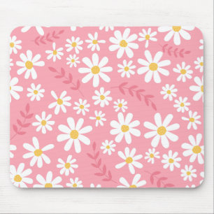 Süßes rosa und weißes Gänseblümchen-Blumenmuster n Mousepad
