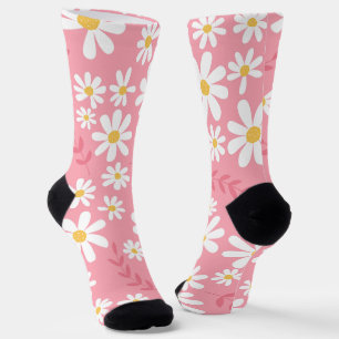 Süßes rosa und weißes Gänseblümchen-Blumenmuster n Socken