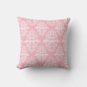 Süßes rosa und weißes Vintage-Damaskusmuster Kissen