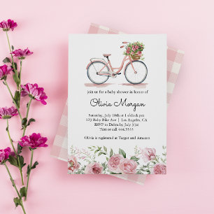 Süßes Rosa Vintage-Fahrrad Mädchen Baby Shower Einladung