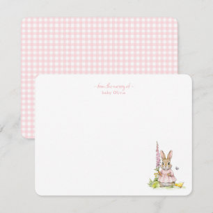 Süßes rosa Vintage-Hasen-Dankeschön-Karte für Baby Dankeskarte