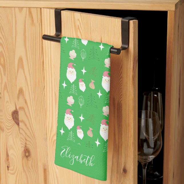 Süßes Rosa Weihnachtsmann-Feiertagsmuster Geschirrtuch (Drittel gefaltet)