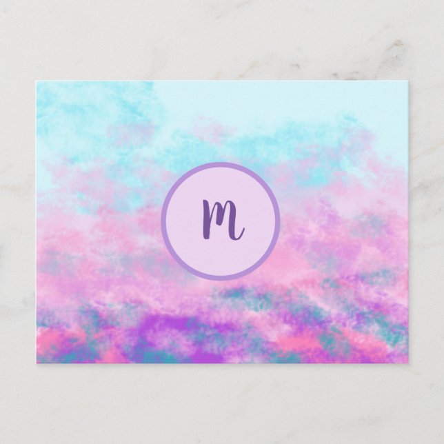 Süßes rosa Wolken-Monogramm Postkarte (Vorderseite)
