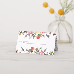 Süßes Rose Wasserfarben Blumenbesitz Platzkarte