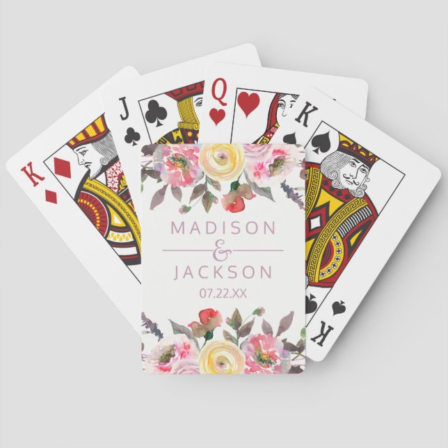 Süßes Rose Wasserfarbene Gastgeschenk Hochzeit Spielkarten (Rückseite)