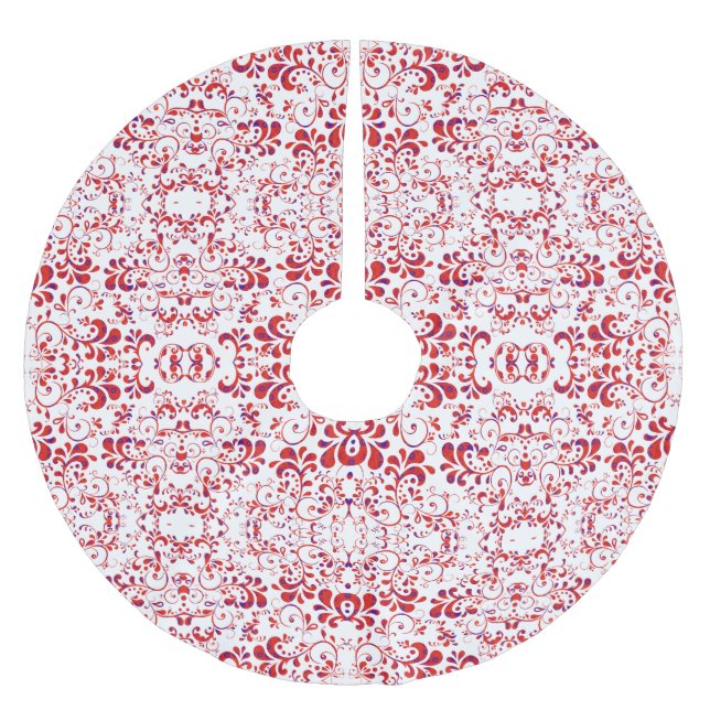 Süßes rot-weißes Blumenmuster Polyester Weihnachtsbaumdecke (Vorderseite)