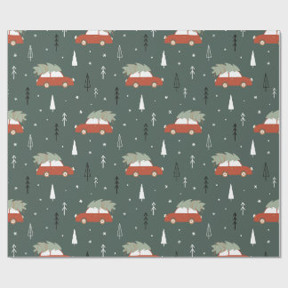 Süßes rotes Auto Weihnachtsbaum Winter Muster Geschenkpapier