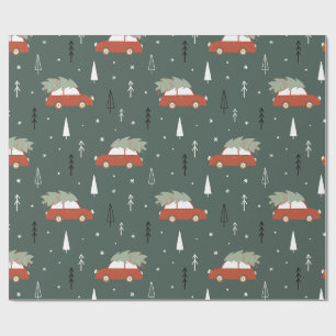 Süßes rotes Auto Weihnachtsbaum Winter Muster Geschenkpapier